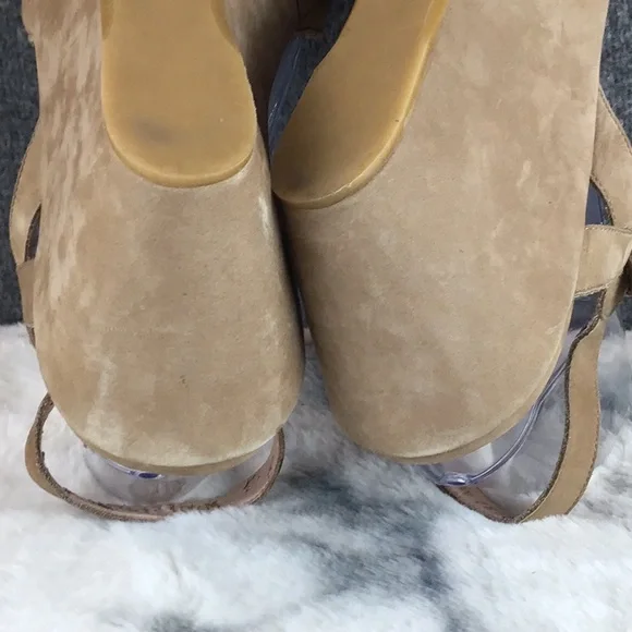 Stuart Weitzman Tan Platform Suede Sandals with Crossover Design Sz 10.5 - Picture 10 of 11
